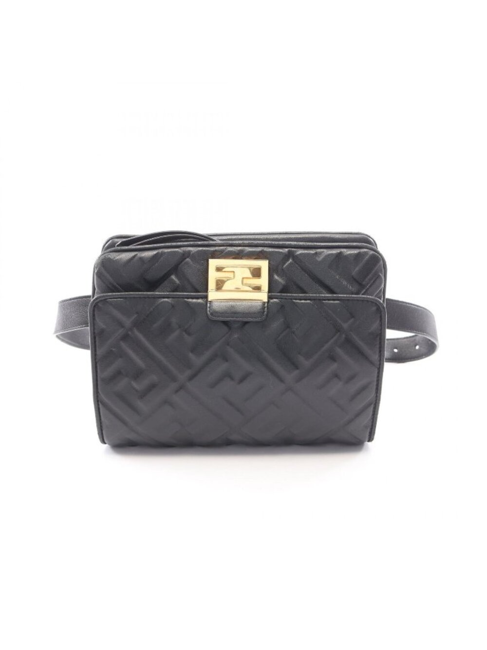 Fendi Waist Bag FF Embossed Upside Down Black Leather Zucca